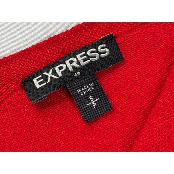 Express Womens V-Neck Sweater Size S Red Drop Shoulder Lightweight - Picture 5 of 7